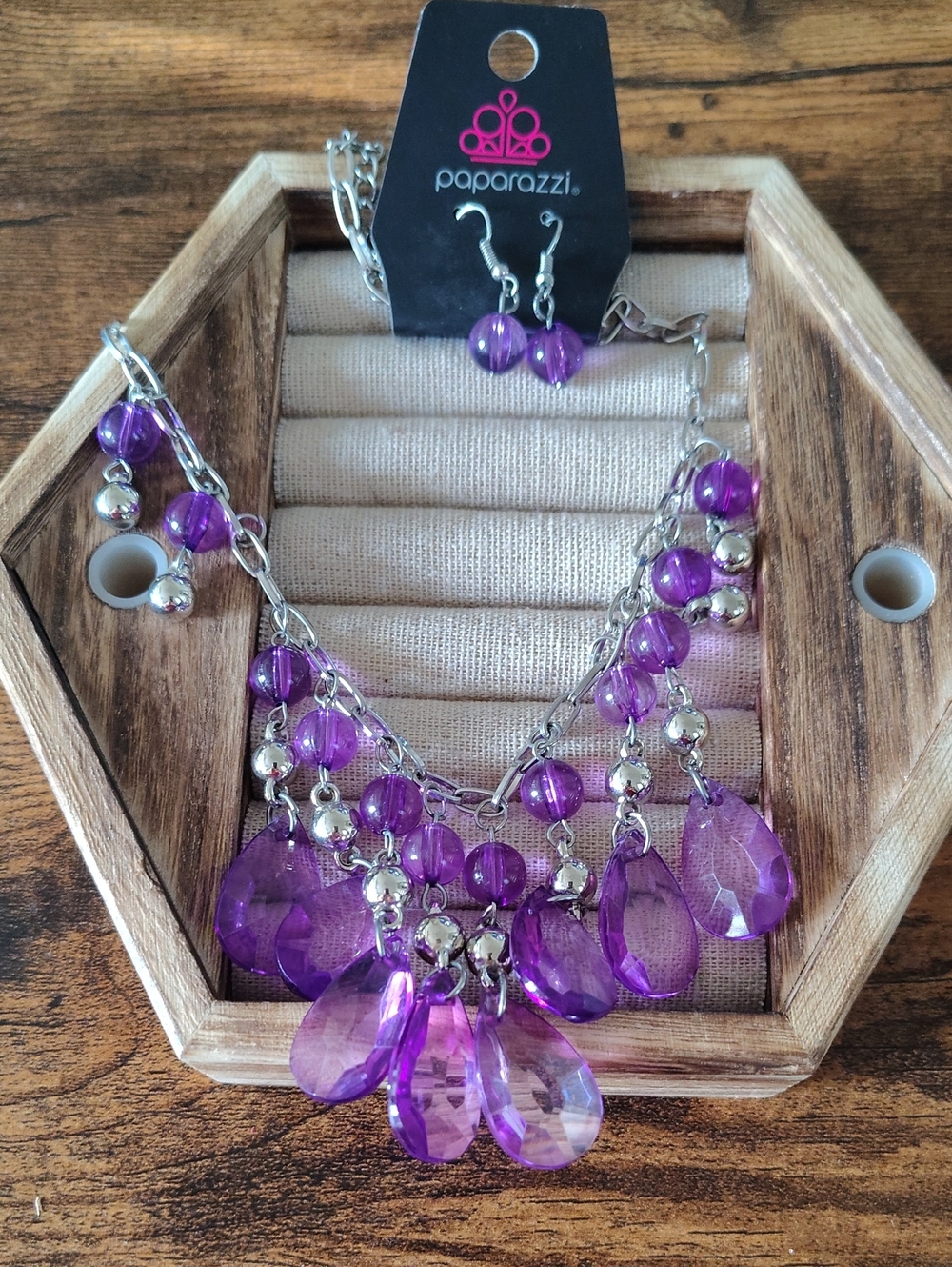 paparazzi Purple Teardrop Multi-Strand Statement Necklace with Earrings